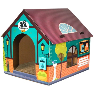 Mr.Kranch Когтеточка-домик для кошек 41.5х39.4х38.5 см из картона с кошачьей мятой синяя