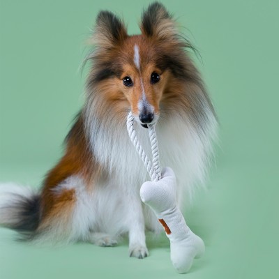 Mr.Kranch Игрушка для собак мелких и средних пород косточка с канатом, бежево-пятнистая