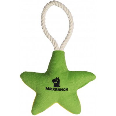 Mr.Kranch Игрушка для собак мелких и средних пород звездочка с канатом и пищалкой, зеленая с желтым