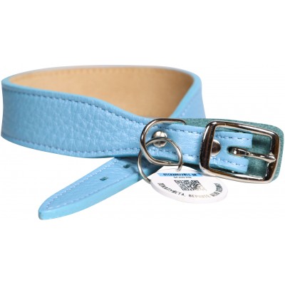 Mr.Kranch Ошейник для собак из натуральной кожи с QR-адресником, 30-35 см. нежно-голубой