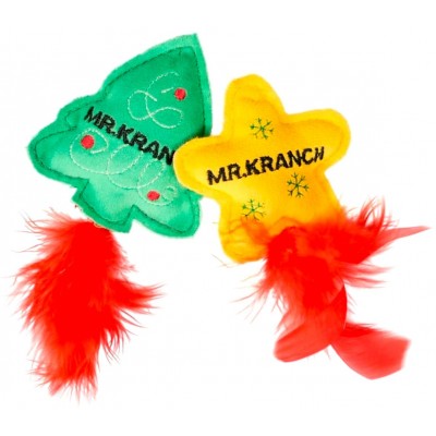 Mr.Kranch Набор игрушек для кошек Елочка и Звездочка Новогодняя плюшевые с кошачьей мятой и перышками 50 см