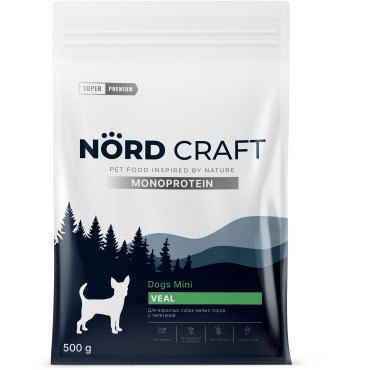 Nord Craft Monoprotein Сухой корм для взрослых собак малых пород с телятиной 500 гр