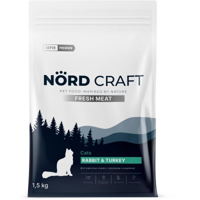 Nord Craft Fresh Meat Сухой корм для взрослых кошек с кроликом и индейкой 1.5 кг