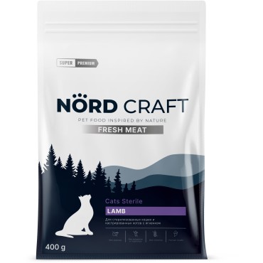Nord Craft Fresh Meat Сухой корм для стерилизованных кошек и кастрированных котов с ягненком 400 гр