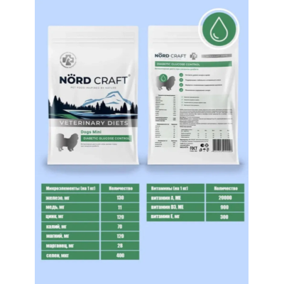 Nord Craft Dogs Mini Diabetic Glucose Control Ветеринарная диета для собак мелких пород при сахарном диабете 1.5 кг
