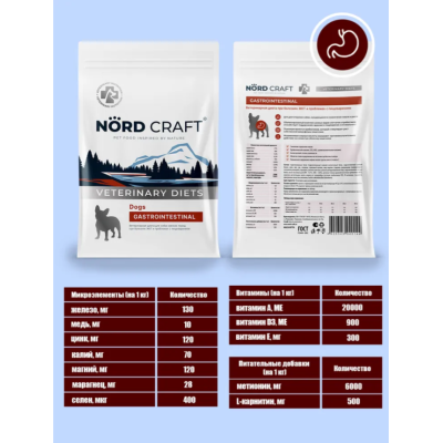 Nord Craft Dogs Mini Gastrointestinal Ветеринарная диета для собак мелких пород при болезнях ЖКТ и проблемах с пищеварением 10 кг