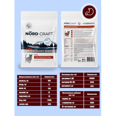 Nord Craft Cats Gastrointestinal Ветеринарная диета для кошек при болезнях ЖКТ и проблемах с пищеварением 10 кг