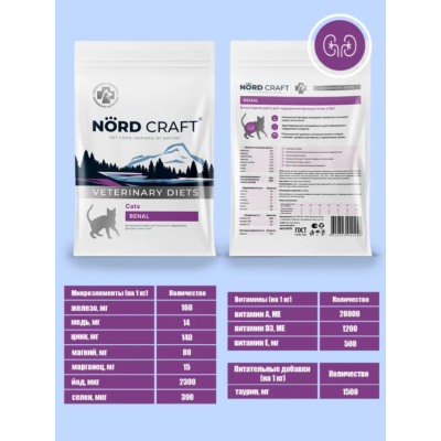 Nord Craft Cats Renal Ветеринарная диета для кошек для поддержания функции почек и ХБП 400 гр