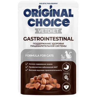 Original Choice VETDIET Gastrointestinal диетическое полнорационное питание для взрослых кошек с чувствительным пищеварением пауч 85 гр.