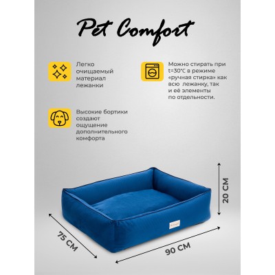 Pet Comfort Лежанка для собак средних пород Golf Vita 03, размер M 75х90 см, синий