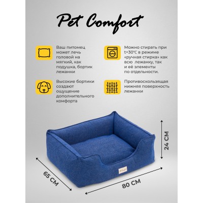 Pet Comfort Лежанка для собак средних пород Alpha Mirandus 33, размер M, 65х80 см, синий