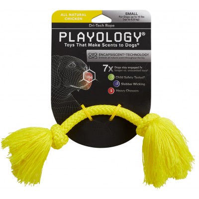 Playology жевательный канат DRI-TECH ROPE для собак мелких пород с ароматом курицы, маленький, цвет желтый