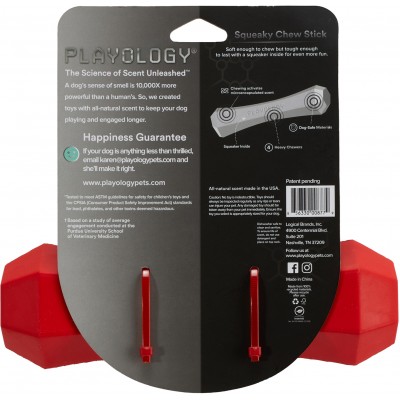 Playology  жевательная палочка SQUEAKY CHEW STICK для собак средних и крупных пород с ароматом говядины, большая, цвет красный