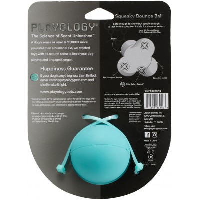 Playology жевательный тройной мяч SQUEAKY BOUNCE BALL для собак средних и крупных пород с пищалкой и с ароматом арахиса, цвет голубой