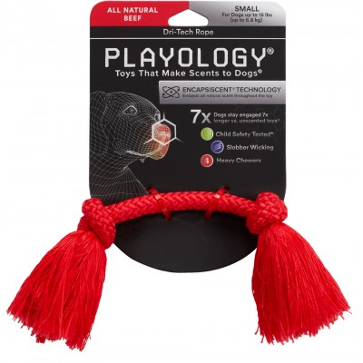 Playology жевательный канат DRI-TECH ROPE для собак мелких пород с ароматом говядины, маленький, цвет красный