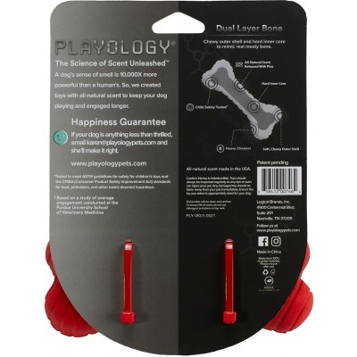 Playology двухслойная жевательная косточка DUAL LAYER BONE для собак средних и крупных пород с ароматом говядины, большая, цвет красный