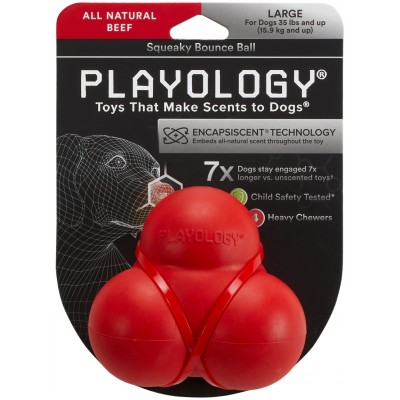 Playology жевательный тройной мяч SQUEAKY BOUNCE BALL для собак средних и крупных пород с пищалкой и с ароматом говядины, цвет красный