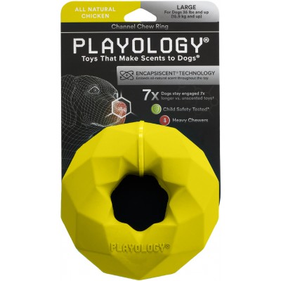 Playology  жевательное кольцо-многогранник CHANNEL CHEW RING для собак средних и крупных пород с ароматом курицы, цвет желтый