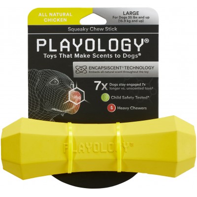 Playology  жевательная палочка SQUEAKY CHEW STICK для собак средних и крупных пород с ароматом курицы, большая, цвет желтый