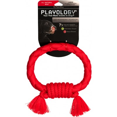 Playology  жевательное кольцо-канат DRI-TECH RING для собак средних и крупных пород с ароматом говядины, цвет красный