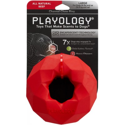 Playology  жевательное кольцо-многогранник CHANNEL CHEW RING для собак средних и крупных пород с ароматом говядины, цвет красный