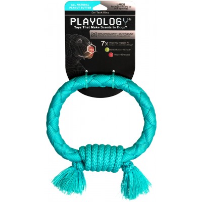 Playology  жевательное кольцо-канат DRI-TECH RING для собак средних и крупных пород с ароматом арахиса, цвет голубой