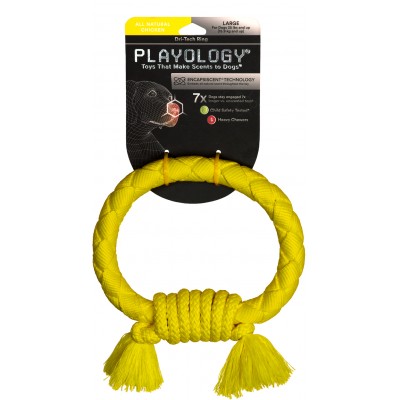 Playology  жевательное кольцо-канат DRI-TECH RING для собак средних и крупных пород с ароматом курицы, цвет желтый