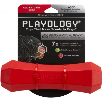 Playology  жевательная палочка SQUEAKY CHEW STICK для собак средних и крупных пород с ароматом говядины, большая, цвет красный