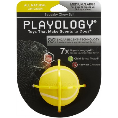 Playology  жевательный мяч SQUEAKY CHEW BALL 6 см для собак мелких и средних пород с пищалкой и с ароматом курицы, цвет желтый