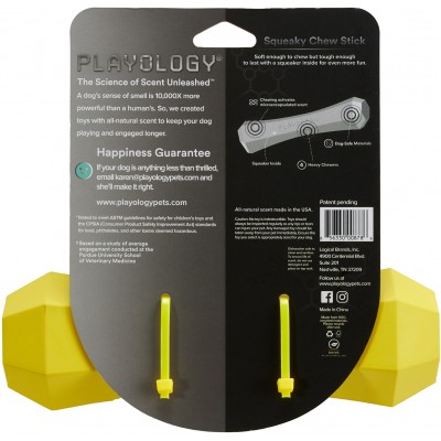 Playology  жевательная палочка SQUEAKY CHEW STICK для собак средних и крупных пород с ароматом курицы, большая, цвет желтый