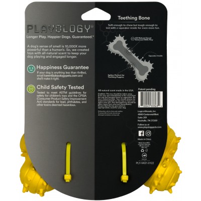 Playology дентальная жевательная косточка PUPPY TEETHING BONE для щенков 4-8 месяцев с ароматом курицы, цвет желтый
