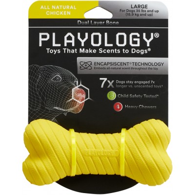 Playology двухслойная жевательная косточка DUAL LAYER BONE для собак средних и крупных пород с ароматом курицы, большая, цвет желтый