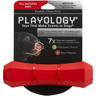 Playology  жевательная палочка SQUEAKY CHEW STICK для собак средних пород с ароматом говядины, средняя, цвет красный