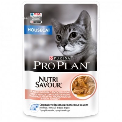 Pro Plan Nutri Savour Влажный корм для взрослых кошек живущих дома с лососем в соусе, пауч 85 гр.