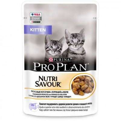 Pro Plan Nutri Savour Влажный корм для котят кусочки с курицей в желе, пауч 85 гр.