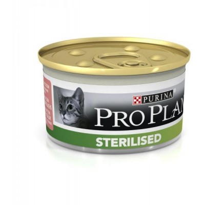 Pro Plan Sterilised Влажный корм для стерилизованных кошек и кастрированных котов промо-набор 4+1, лосось и тунец, банка 85 гр.