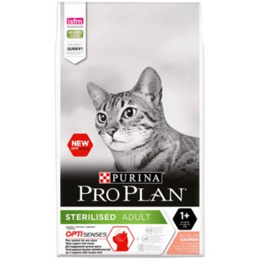 Pro Plan сухой корм для взрослых стерилизованных кошек и кастрированных котов, для поддержания органов чувств, с высоким содержанием лосося 1,5 кг.