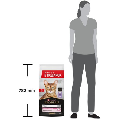 Pro Plan® Сухой корм для кошек с чувствительным пищеварением с высоким содержанием индейки 10 кг + 2 кг в подарок