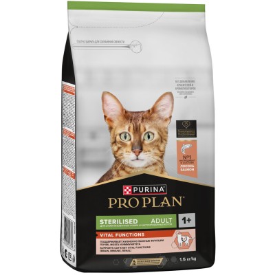 PRO PLAN® VITAL FUNCTIONS Сухой корм для взрослых кошек для поддержания функций почек, мозга и иммунитета с высоким содержанием лосося 1.5 кг
