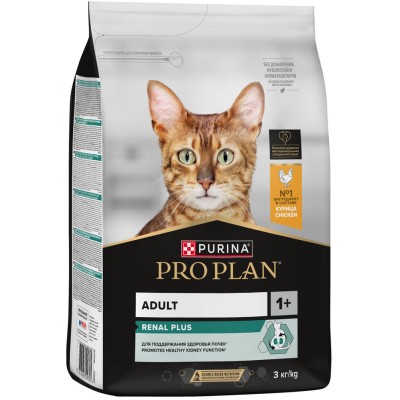 PRO PLAN® RENAL PLU Сухой корм для взрослых кошек для поддержания здоровья почек с высоким содержанием курицы 3 кг