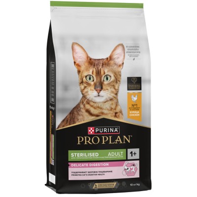 PRO PLAN® Sterilised DELICATE DIGESTION Сухой корм для взрослых стерилизованных кошек с чувствительным пищеварением с высоким содержанием курицы 10 кг