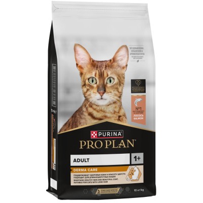 PRO PLAN® Adult DERMA CARE Сухой корм для взрослых кошек для здоровья шерсти и кожи с высоким содержанием лосося 10 кг