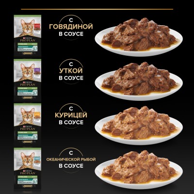 PRO PLAN® Sterilised MAINTENANCE Влажный корм для взрослых стерилизованных кошек с говядиной, курицей, уткой, океанической рыбой в соусе 85 гр х 40 шт.