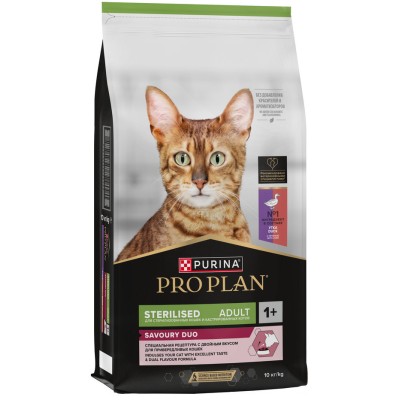 PRO PLAN® Sterilised SAVOURY DUO Сухой корм для взрослых стерилизованных привередливых кошек с высоким содержанием утки и c печенью 10 кг
