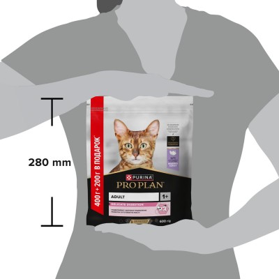 PRO PLAN® DELICATE DIGESTION Сухой корм для взрослых кошек с чувствительным пищеварением с высоким содержанием индейки 400 г + 200 г в подарок