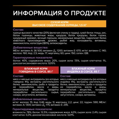 PRO PLAN® HEALTHY START Сухой корм для котят с высоким содержанием курицы 1.5 кг + Влажный корм PRO PLAN® HEALTHY START для котят с говядиной в соусе, с индейкой в соусе 85гр