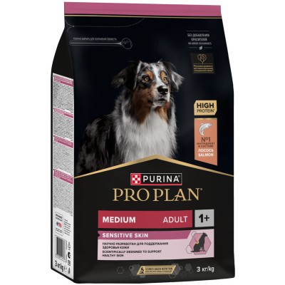 PRO PLAN® SENSITIVE SKIN Сухой корм для взрослых собак средних пород с чувствительной кожей с высоким содержанием лосося 3 кг