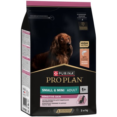 PRO PLAN® SENSITIVE SKIN Сухой корм для взрослых собак мелких и карликовых пород с чувствительной кожей с высоким содержанием лосося 3 кг
