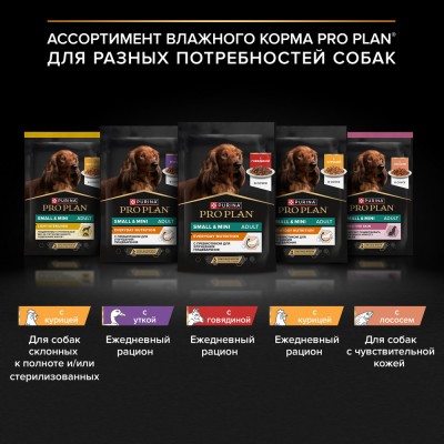 PRO PLAN® Влажный корм для взрослых собак мелких и карликовых пород с чувствительной кожей с лососем в соусе 85 гр