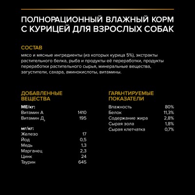 PRO PLAN® Влажный корм для взрослых собак мелких и карликовых пород склонных к набору веса с курицей в соусе 85 гр